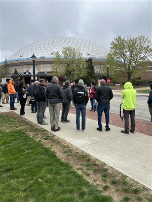 Attendees in front of Gampel Pavilion